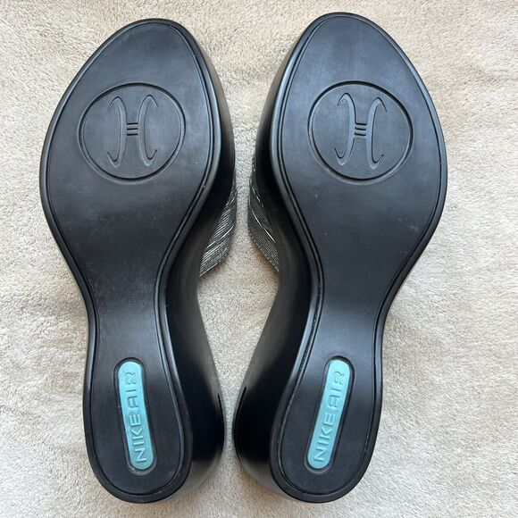 Cole Haan Metallic Silver Open Peep Toe Wedge Slip On Slide Sandal Women’s 8 B - Picture 14 of 16